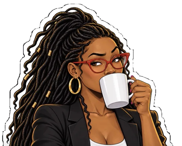 Illustrated Norlander, sipping from a mug with a knowing side-eye